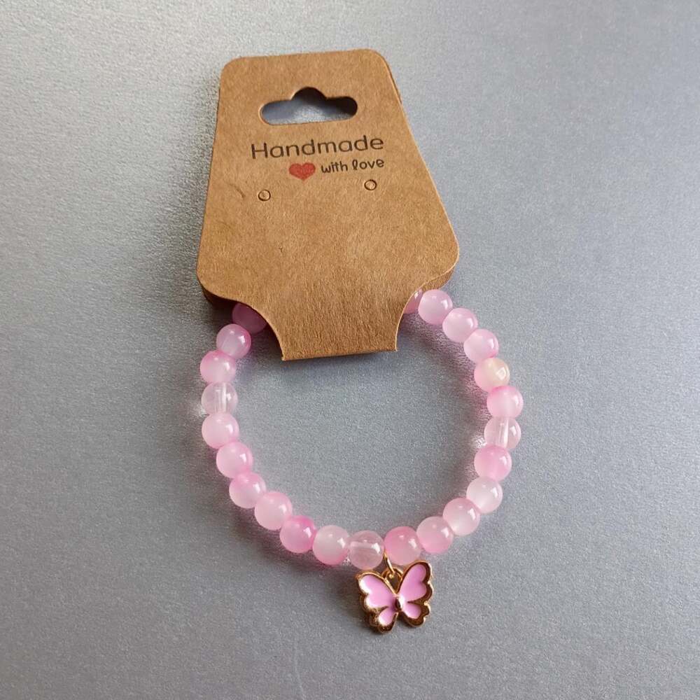 Handmade 5" Pink Butterfly Bracelet